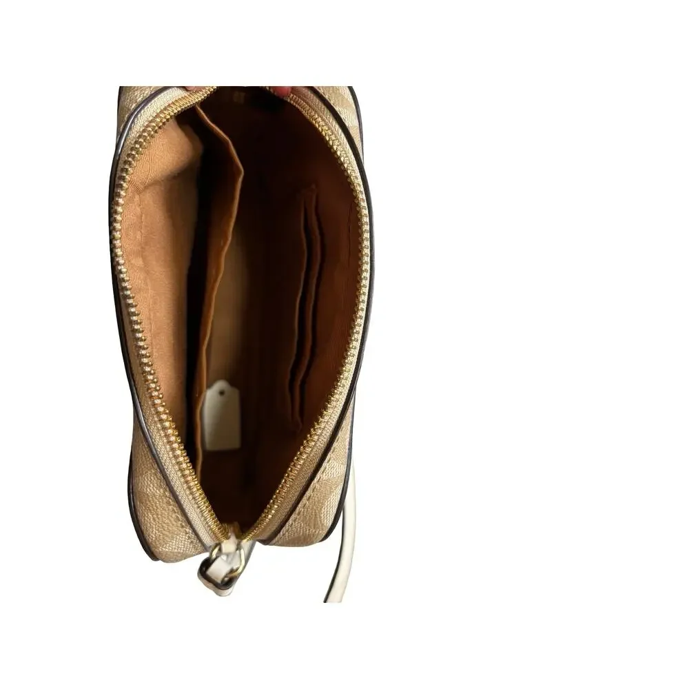 Coach Mini Camera Bag Signature Canvas Khaki Chalk Crossbody